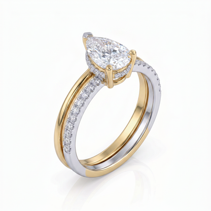 Gold Diamond Pear-Cut Solitaire Ladies Ring