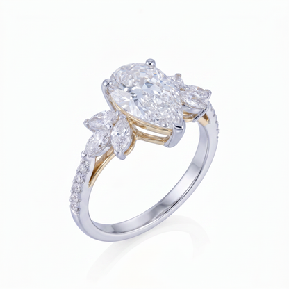Gold Diamond Sunburst Foliate Ladies Ring