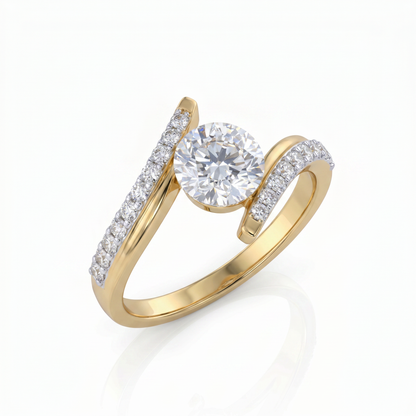 Gold Diamond Chevron wave Ladies Ring