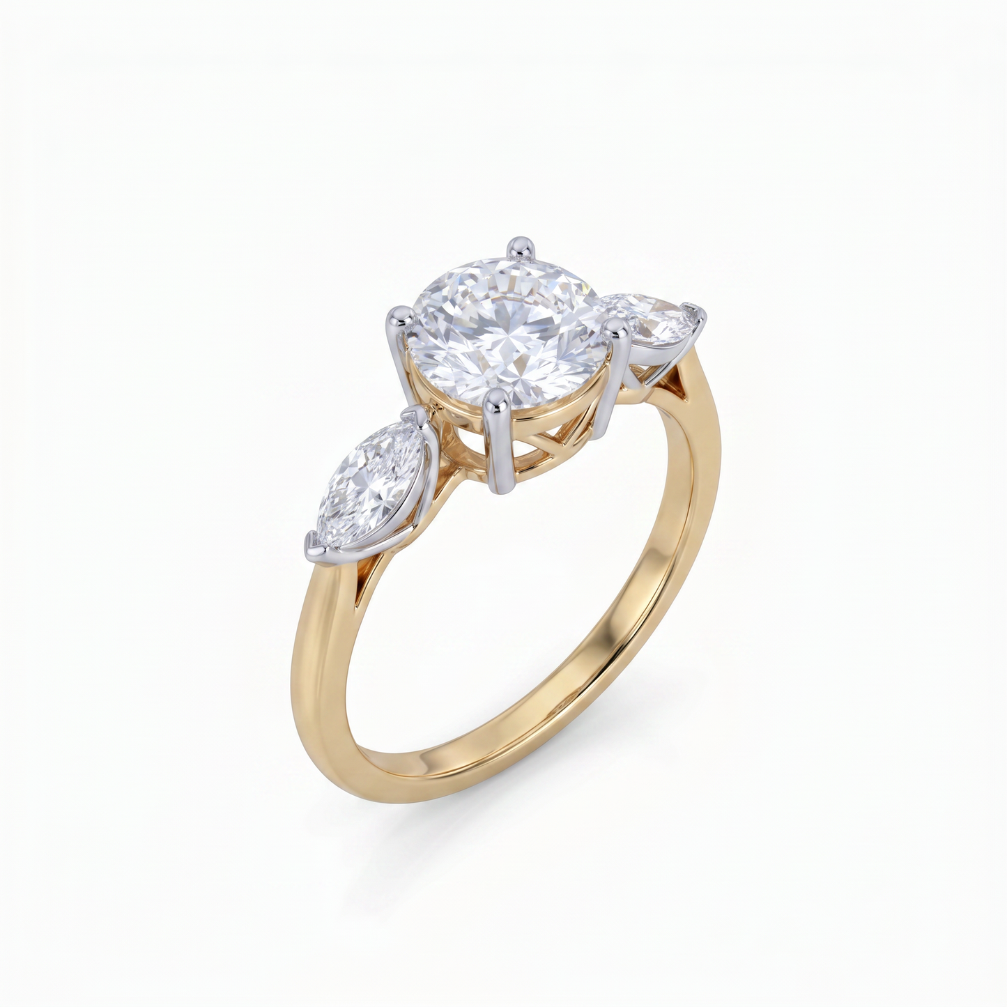 Gold Diamond Three-Stone Style Ladies Ring