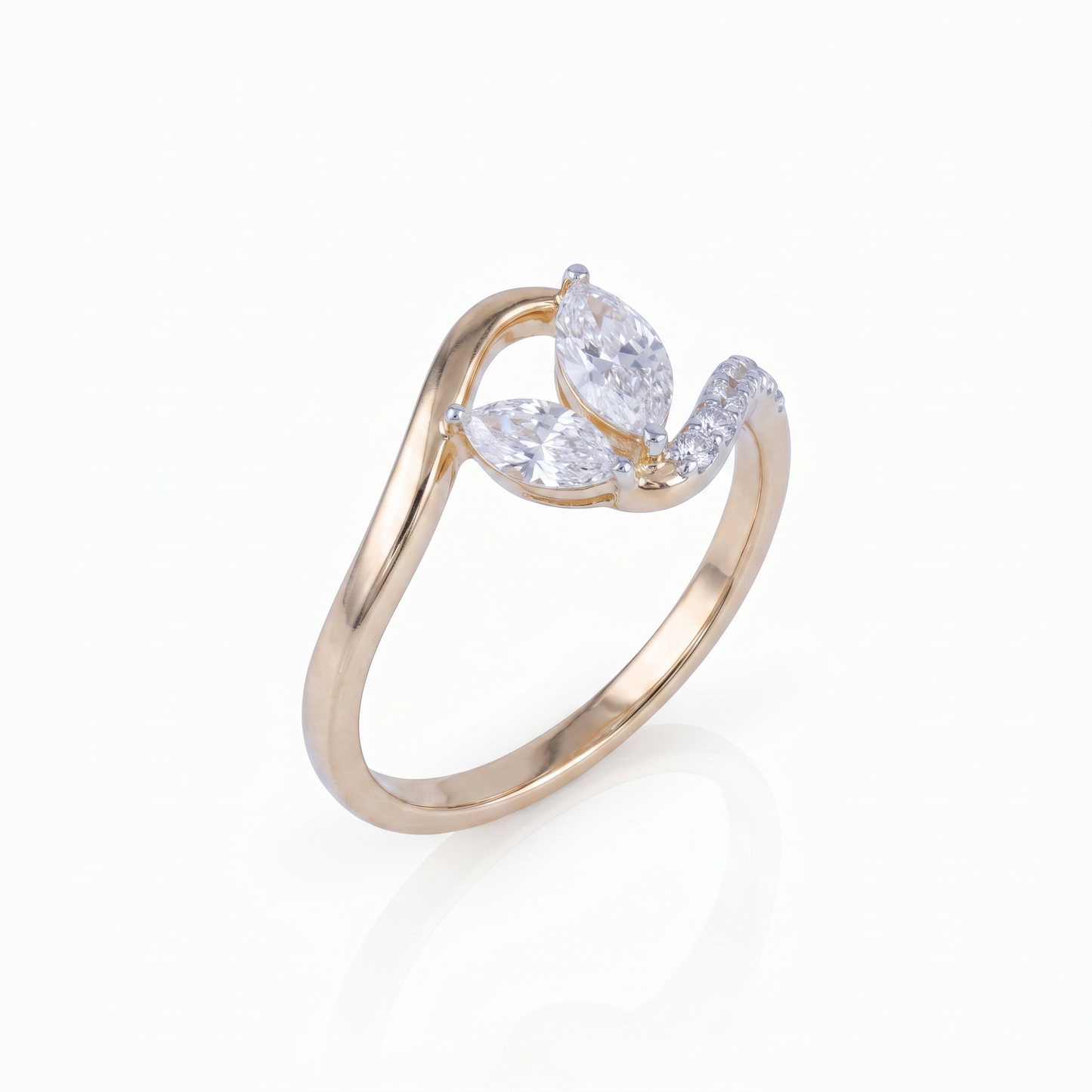 leaves shape gold diamond ring