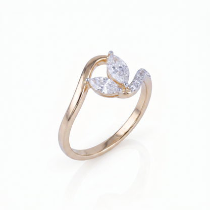 leaves shape gold diamond ring