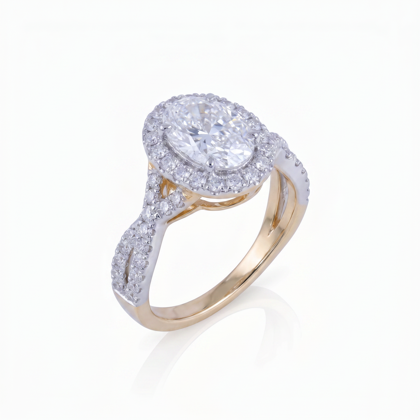Gold Diamond Oval Halo with Twisted Infinity Ladies Ring