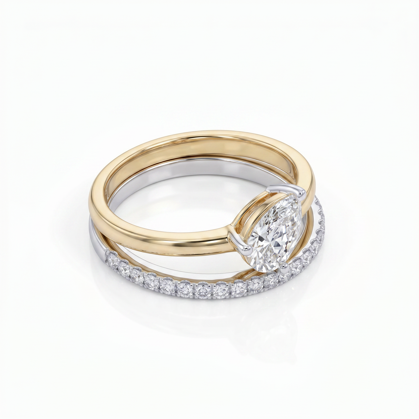 Gold Diamond Pear Solitaire Ladies Rings