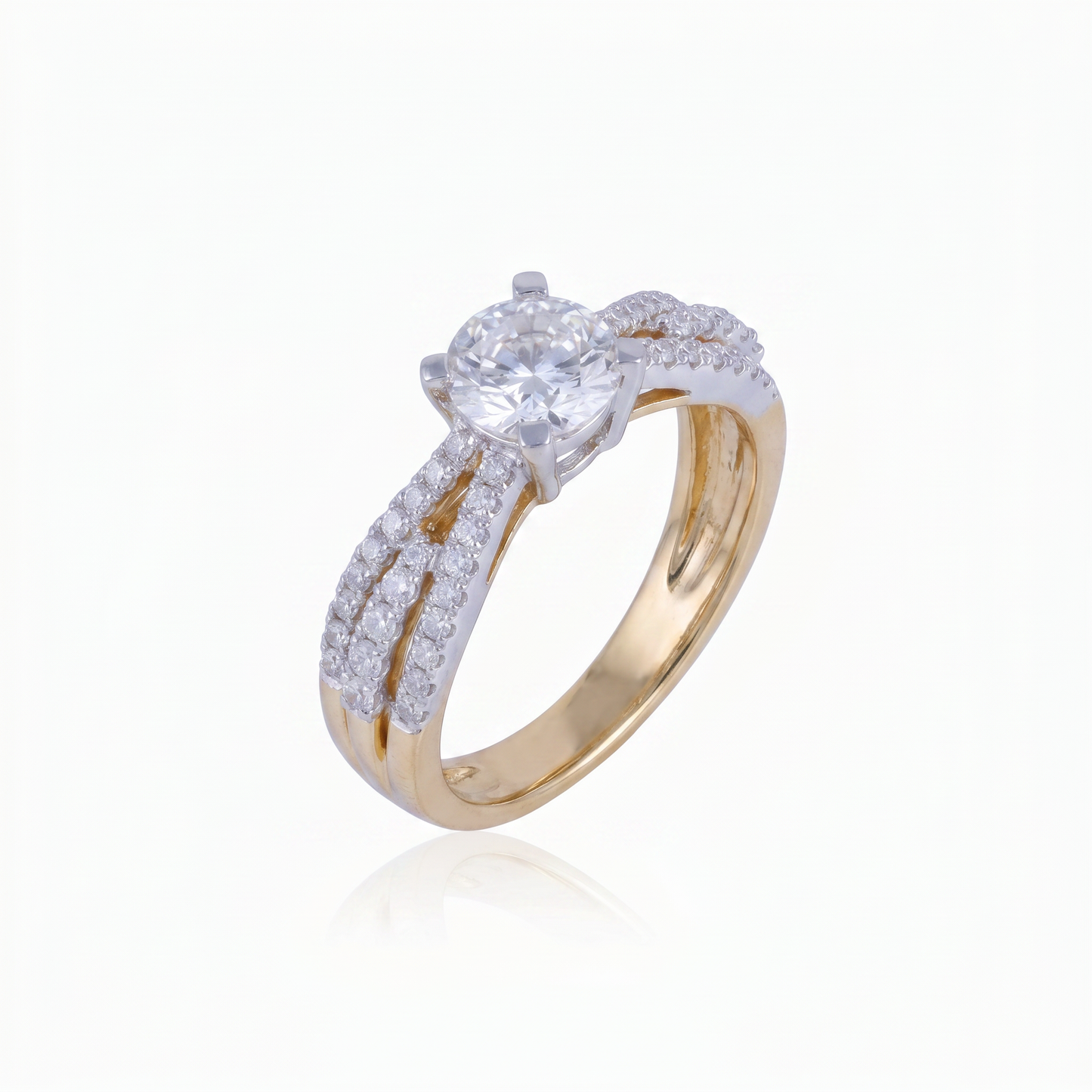 Gold Diamond Twisted split Ladies Ring