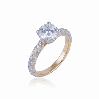 Gold Diamond Twisted Vine Pattern Ladies Ring