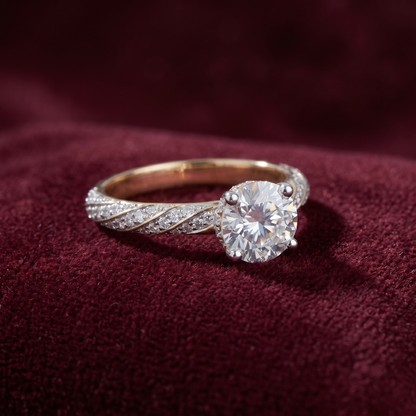 Gold Diamond Twisted Vine Pattern Ladies Ring