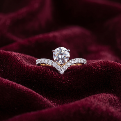 Gold Diamond Classic Chevron Ladies Ring
