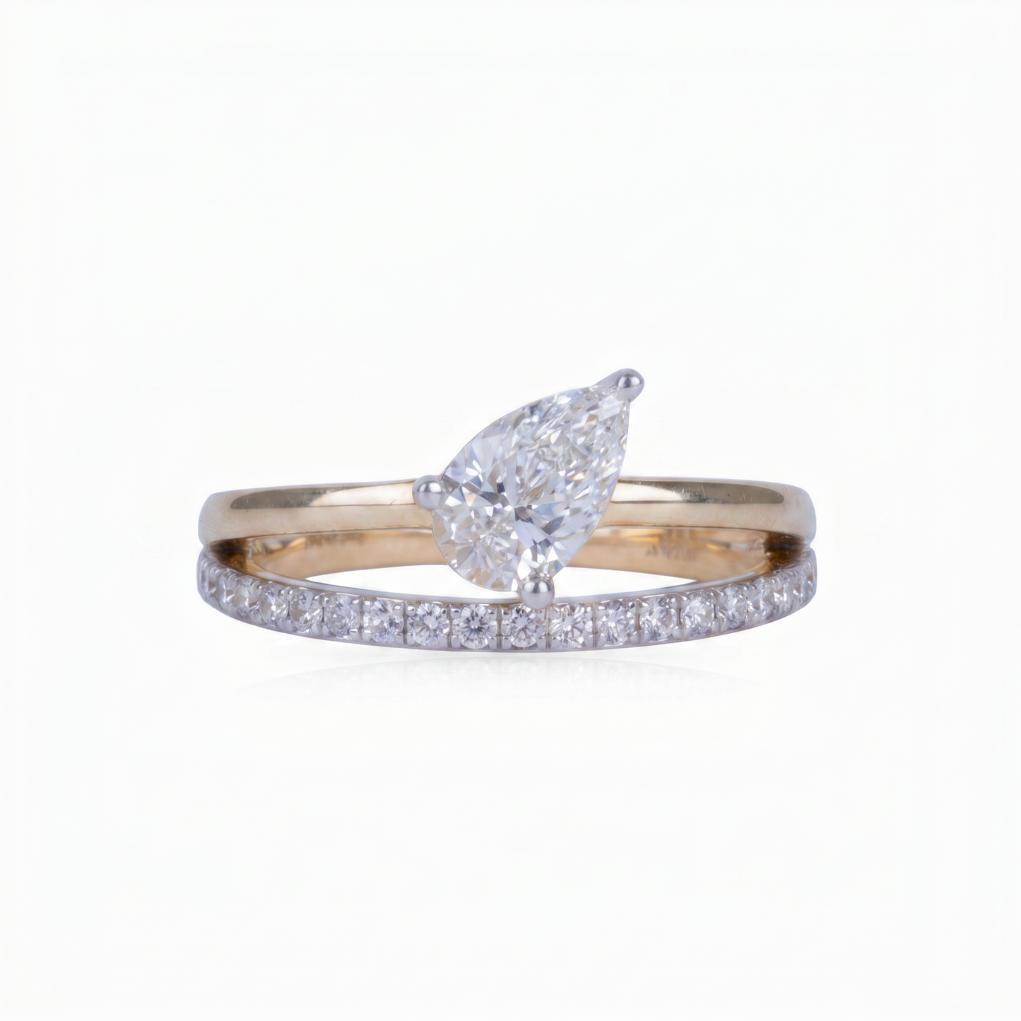 Gold Diamond Pear Solitaire Ladies Rings