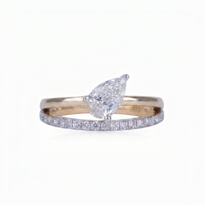 Gold Diamond Pear Solitaire Ladies Rings