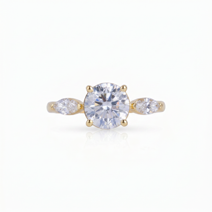 Gold Diamond Three-Stone Style Ladies Ring