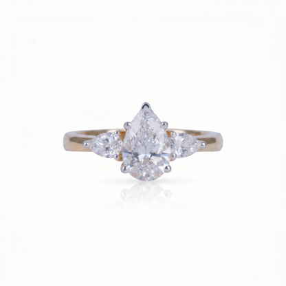 Gold Diamond Pear Trinity Ladies Ring