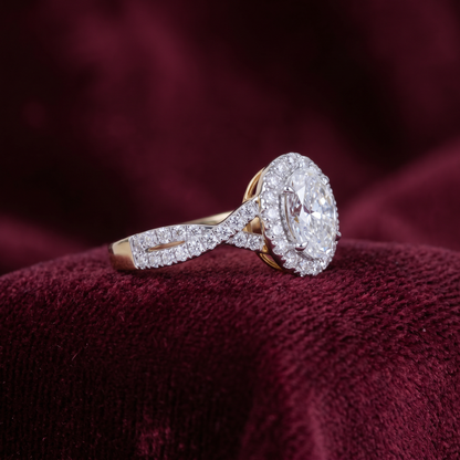 Gold Diamond Oval Halo with Twisted Infinity Ladies Ring
