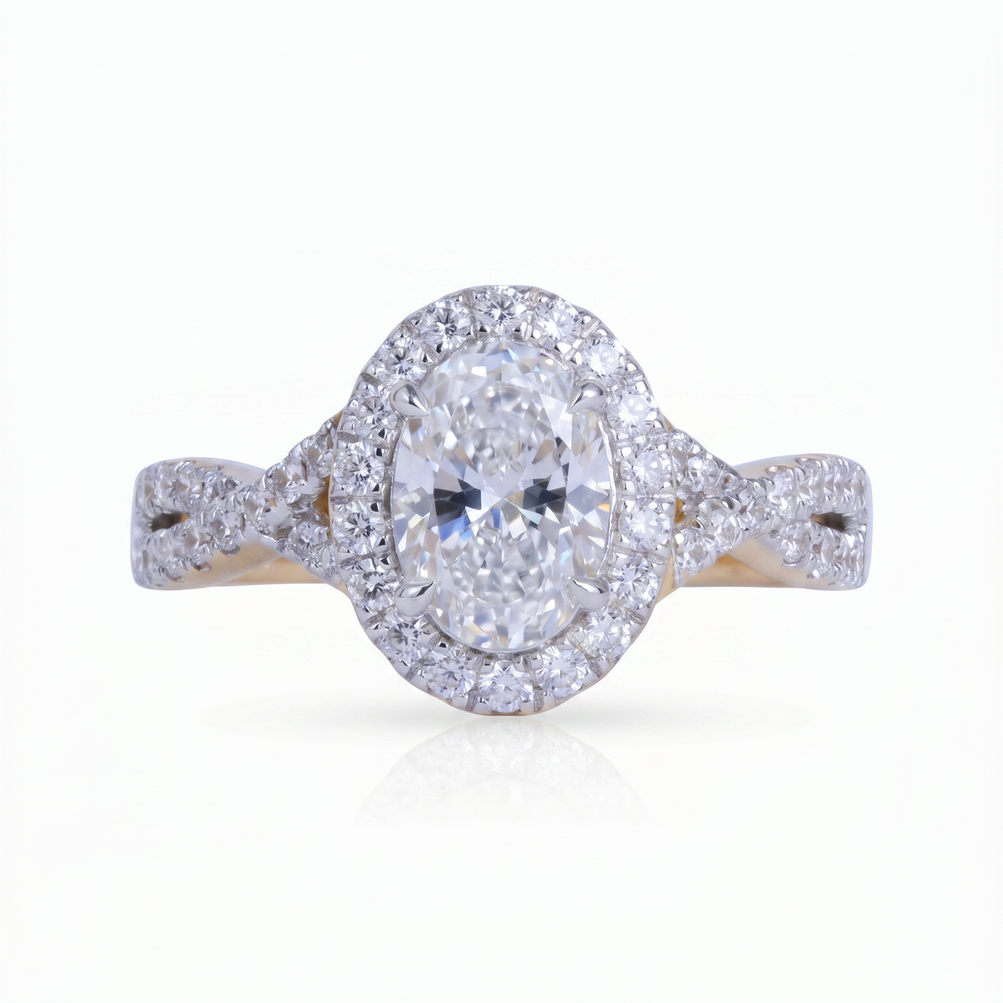 Gold Diamond Oval Halo with Twisted Infinity Ladies Ring