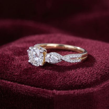 Gold Diamond Cushion Ladies Ring