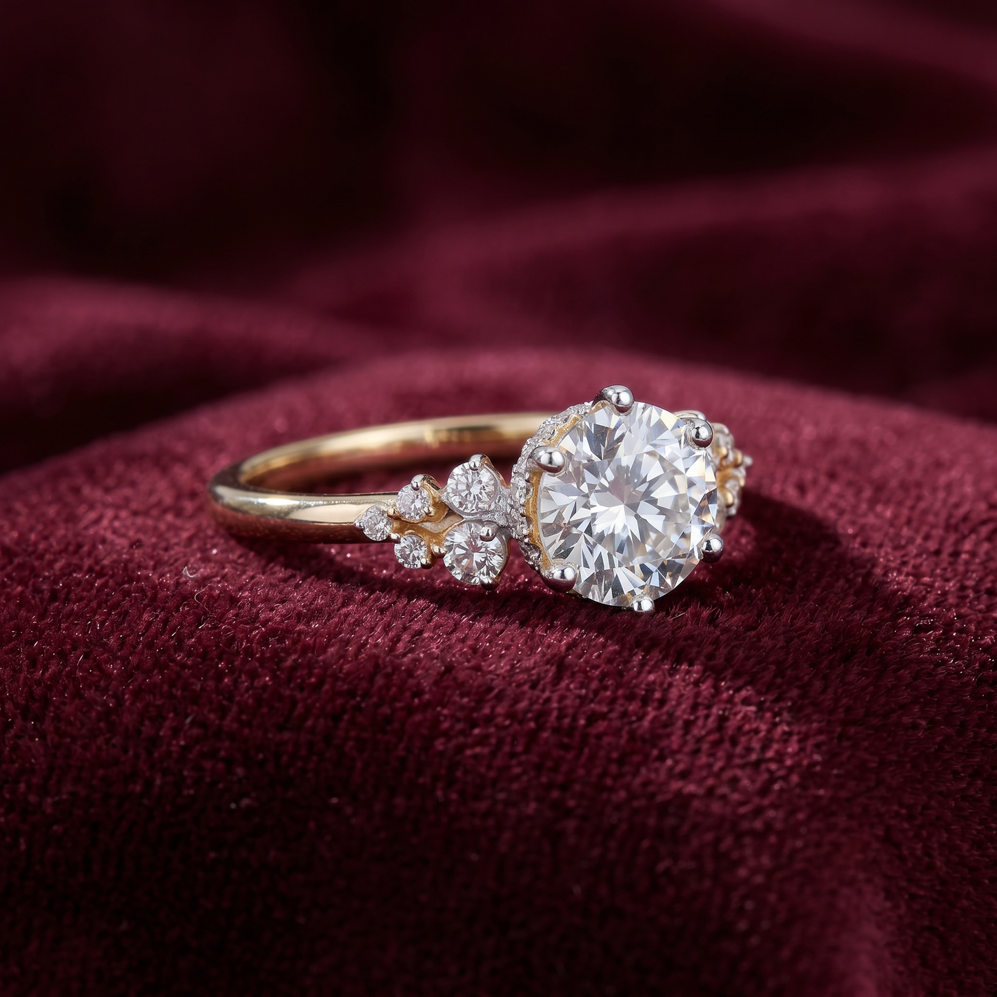 Gold Diamond Tapered Cluster Ladies Ring
