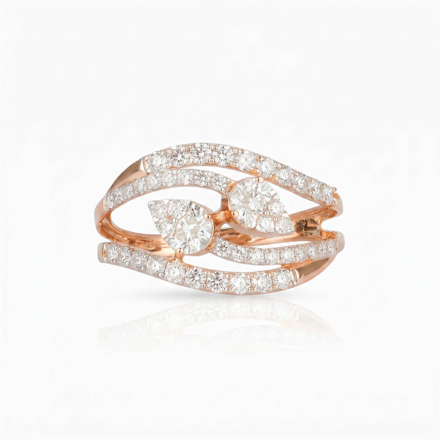 Gold Diamond Twin Petal Bypass Ladies Ring
