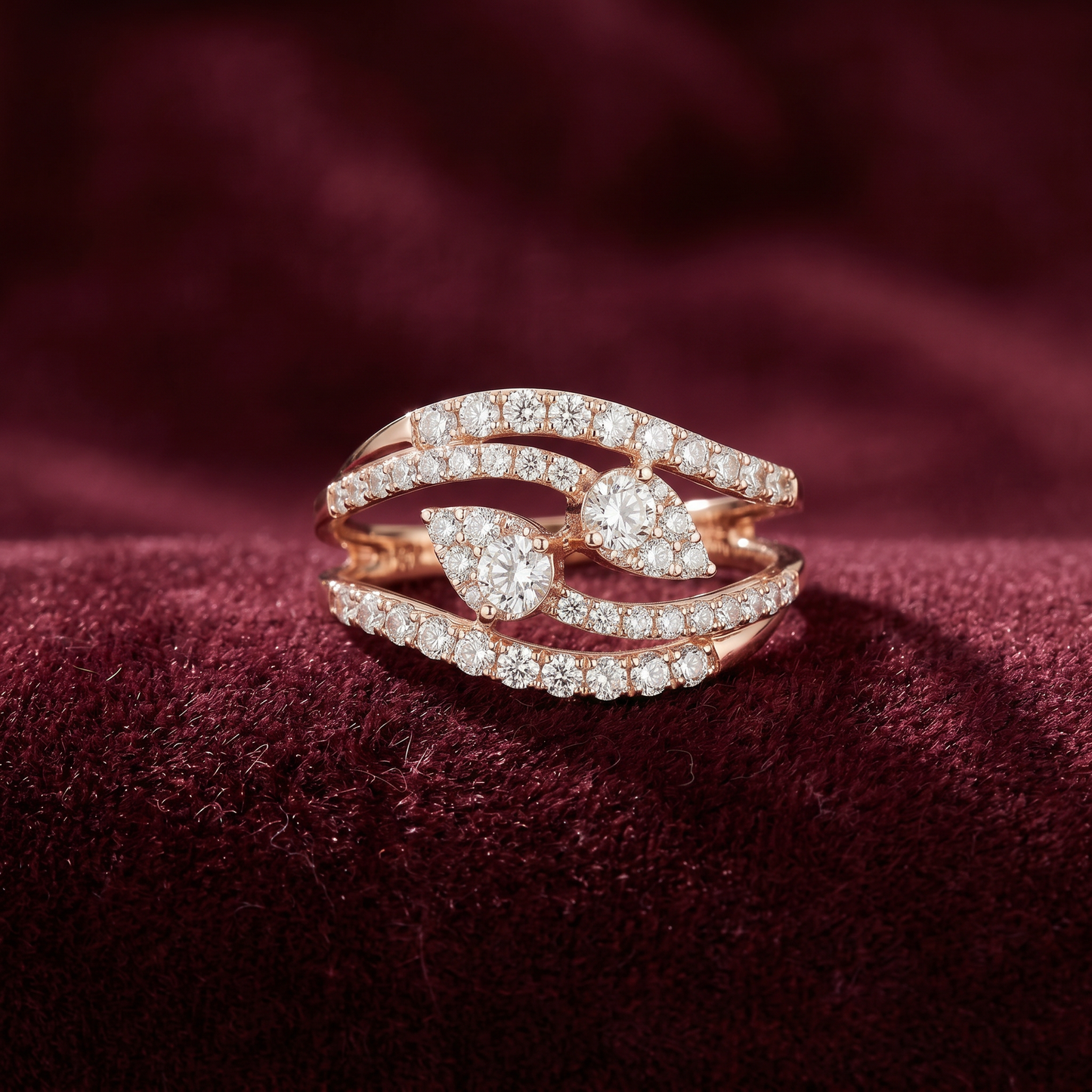 Gold Diamond Twin Petal Bypass Ladies Ring