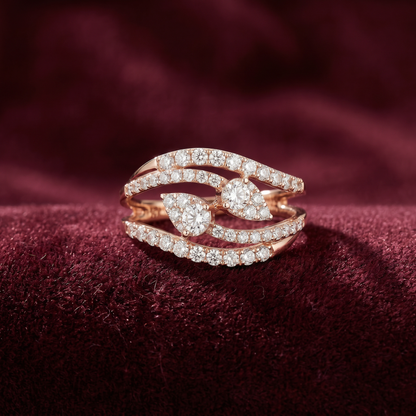 Gold Diamond Twin Petal Bypass Ladies Ring