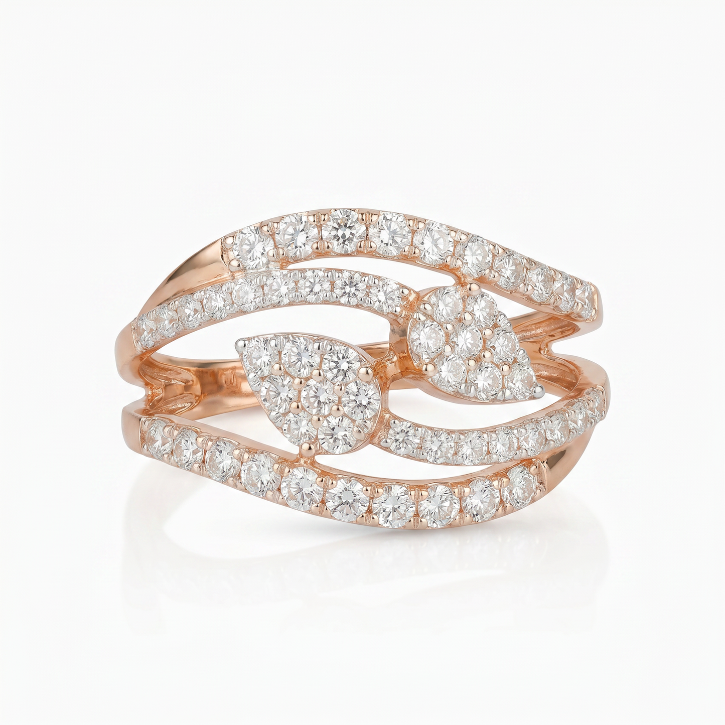 Gold Diamond Twin Petal Bypass Ladies Ring