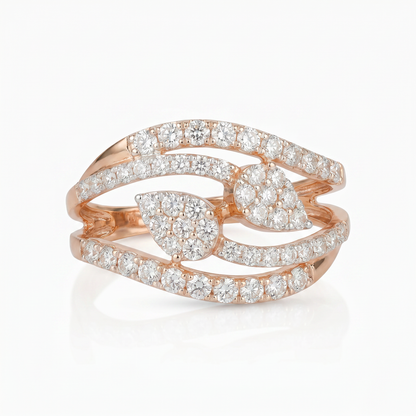 Gold Diamond Twin Petal Bypass Ladies Ring