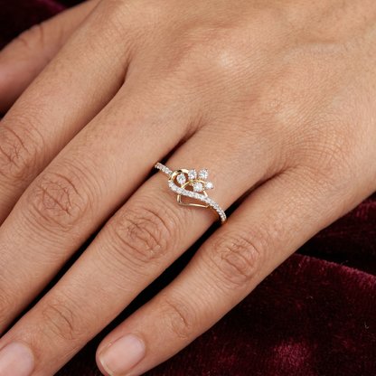 Gold Diamond Twisted leaf Ladies Ring