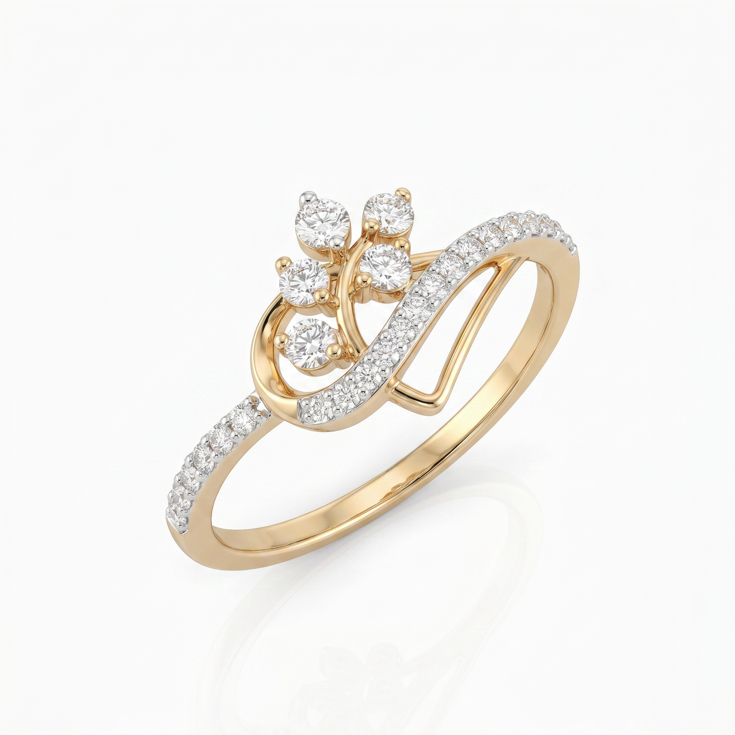 Gold Diamond Twisted leaf Ladies Ring