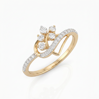 Gold Diamond Twisted leaf Ladies Ring