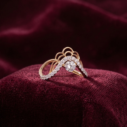 Gold Diamond Chevron Moon Ladies Ring
