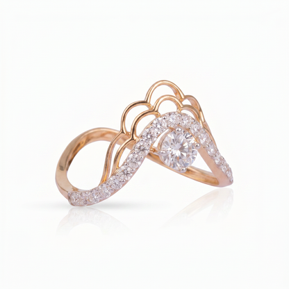 Gold Diamond Chevron Moon Ladies Ring