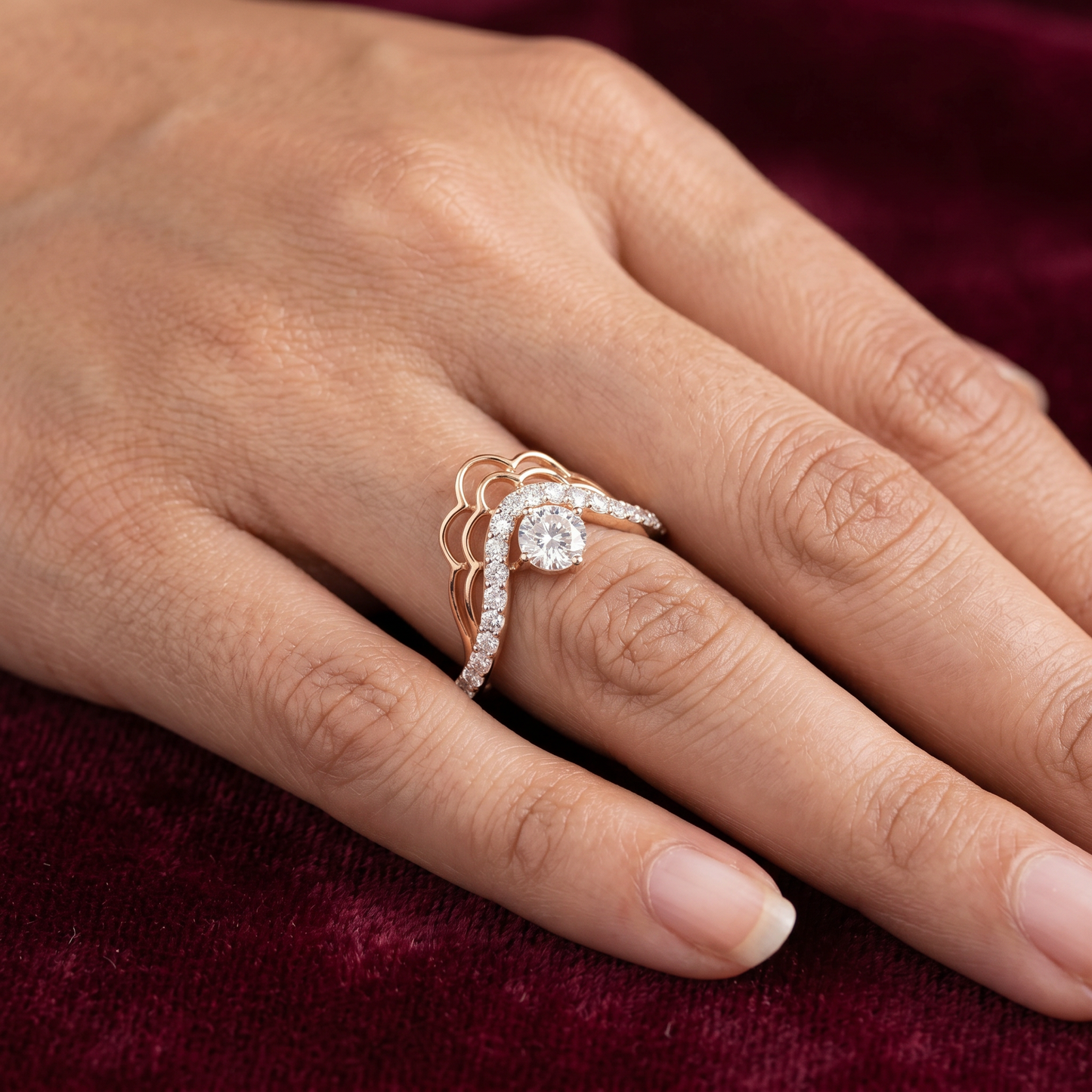 Gold Diamond Chevron Moon Ladies Ring