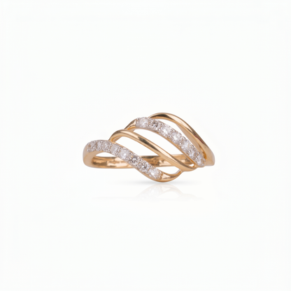 Gold Diamond Ribbon Ladies Ring