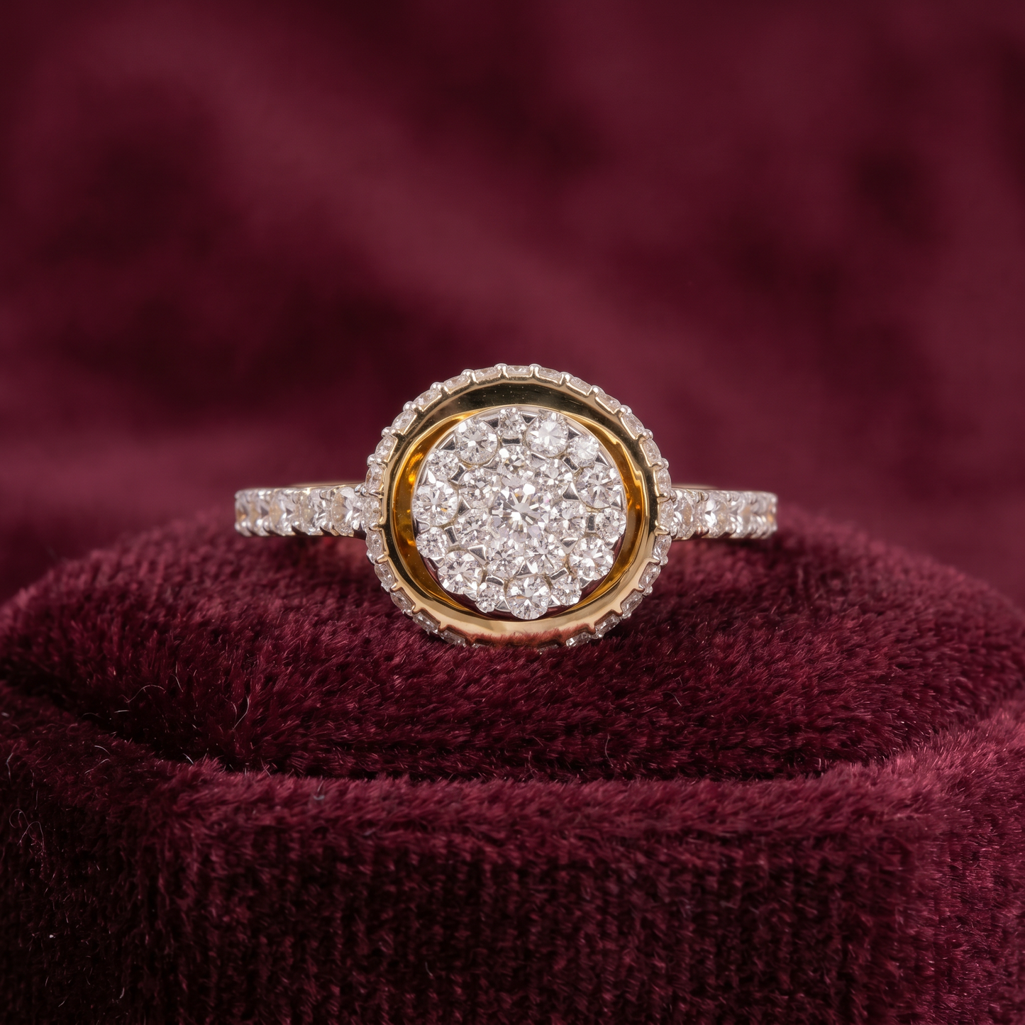 Gold Diamond Cradle Ladies Ring
