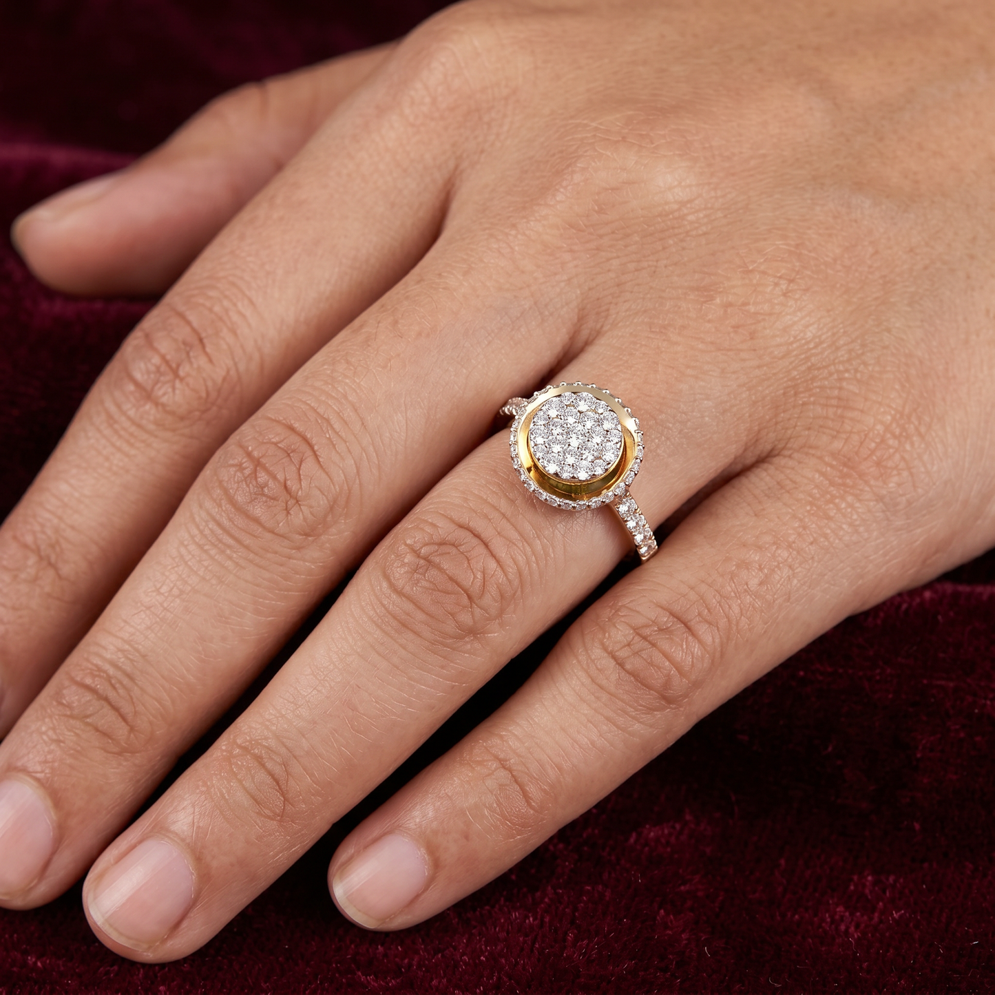Gold Diamond Cradle Ladies Ring