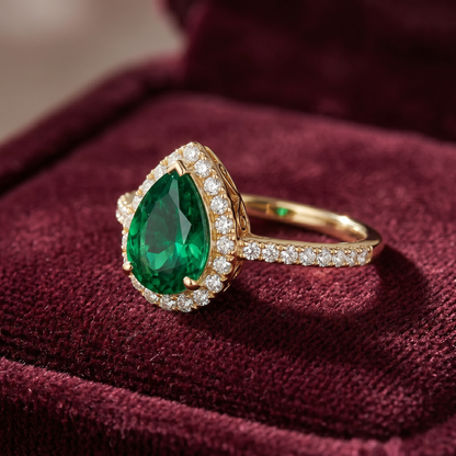 Emerald Teardrop Halo Ring