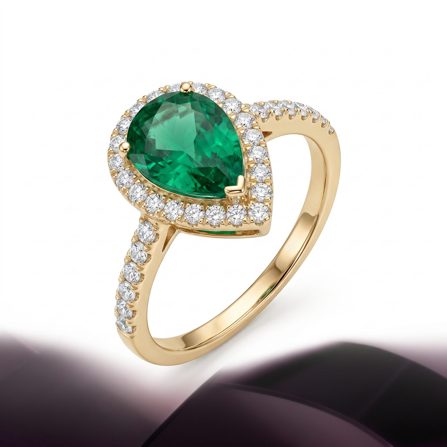 Emerald Teardrop Halo Ring