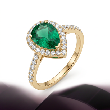 Emerald Teardrop Halo Ring
