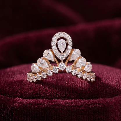 Gold Diamond Regal Victorian Tiara Ladies Ring