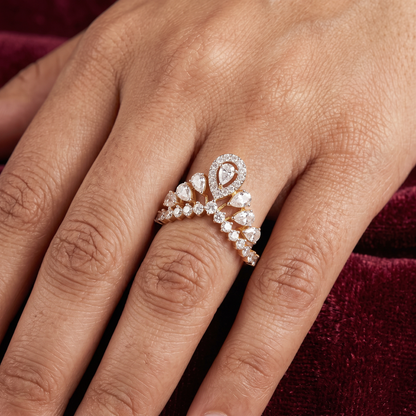 Gold Diamond Regal Victorian Tiara Ladies Ring