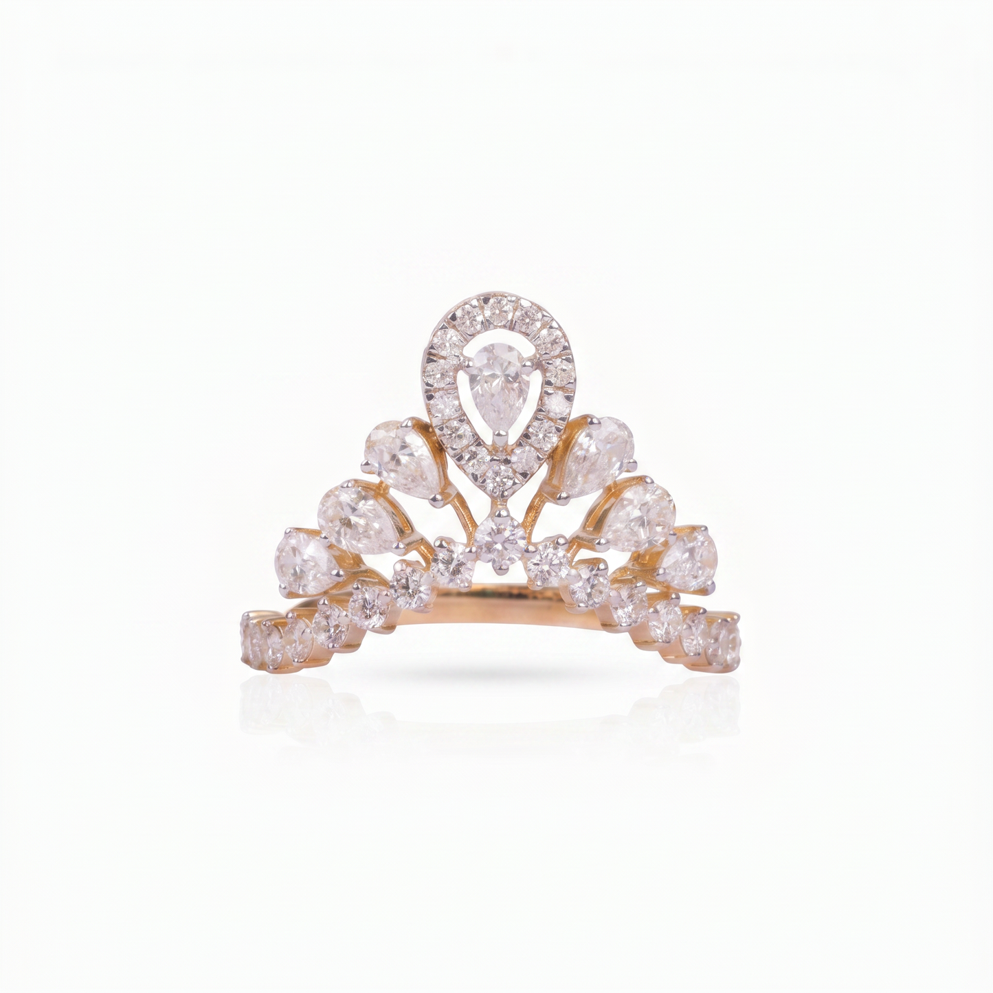 Gold Diamond Regal Victorian Tiara Ladies Ring