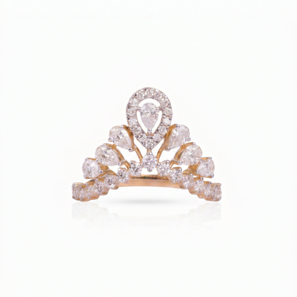 Gold Diamond Regal Victorian Tiara Ladies Ring