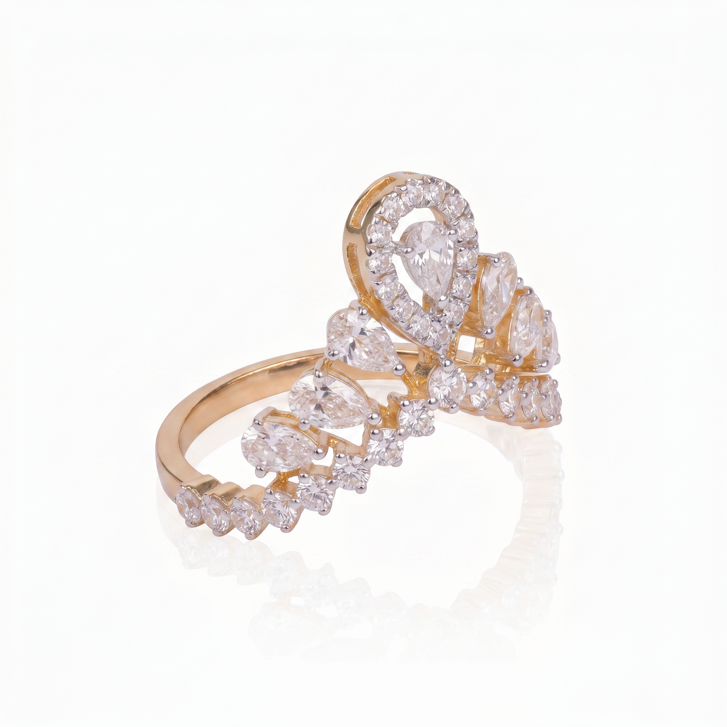 Gold Diamond Regal Victorian Tiara Ladies Ring