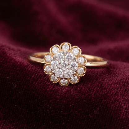Gold Diamond Sunburst Ladies Ring