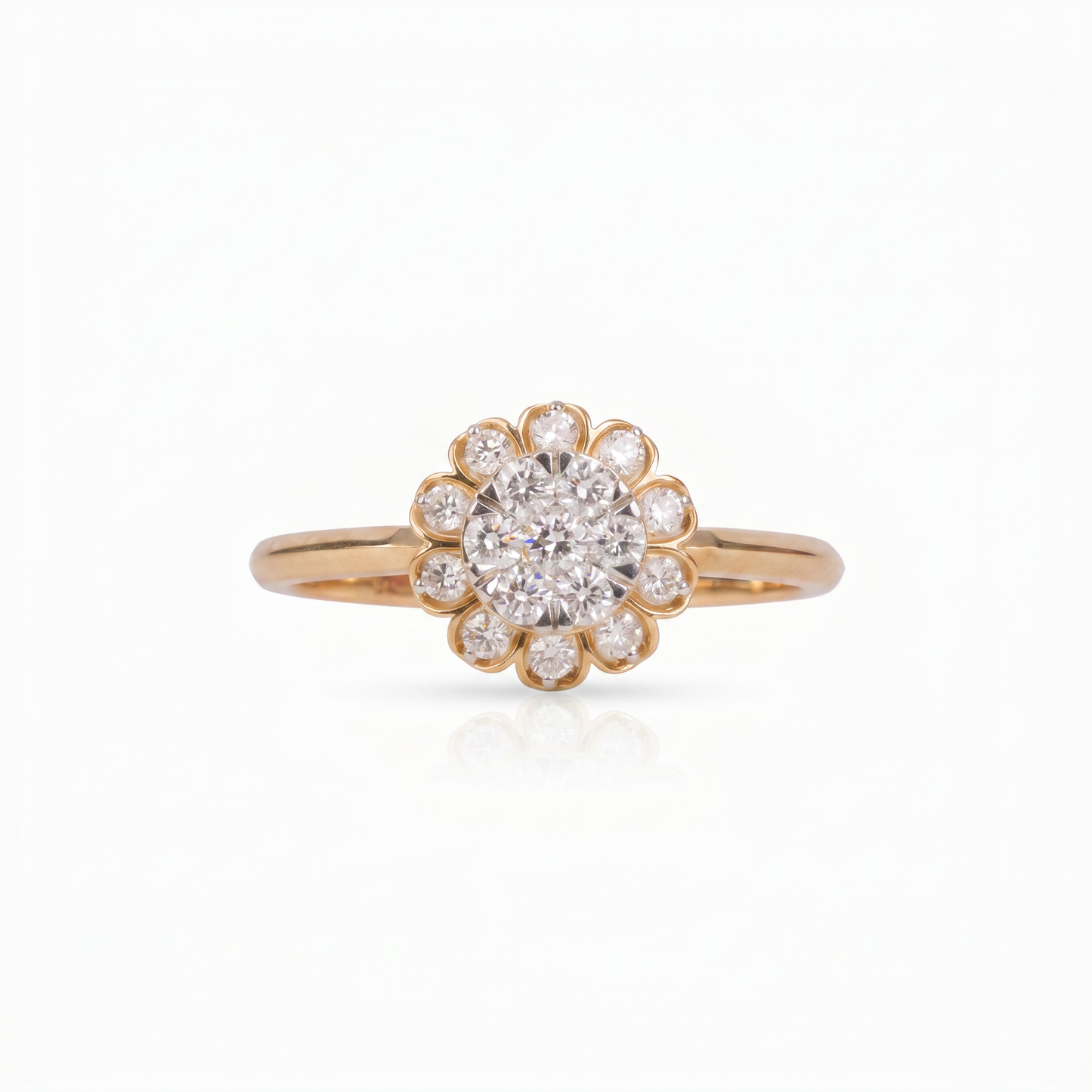 Gold Diamond Sunburst Ladies Ring