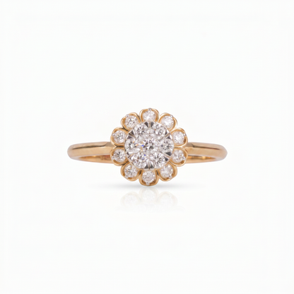 Gold Diamond Sunburst Ladies Ring