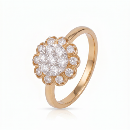 Gold Diamond Sunburst Ladies Ring