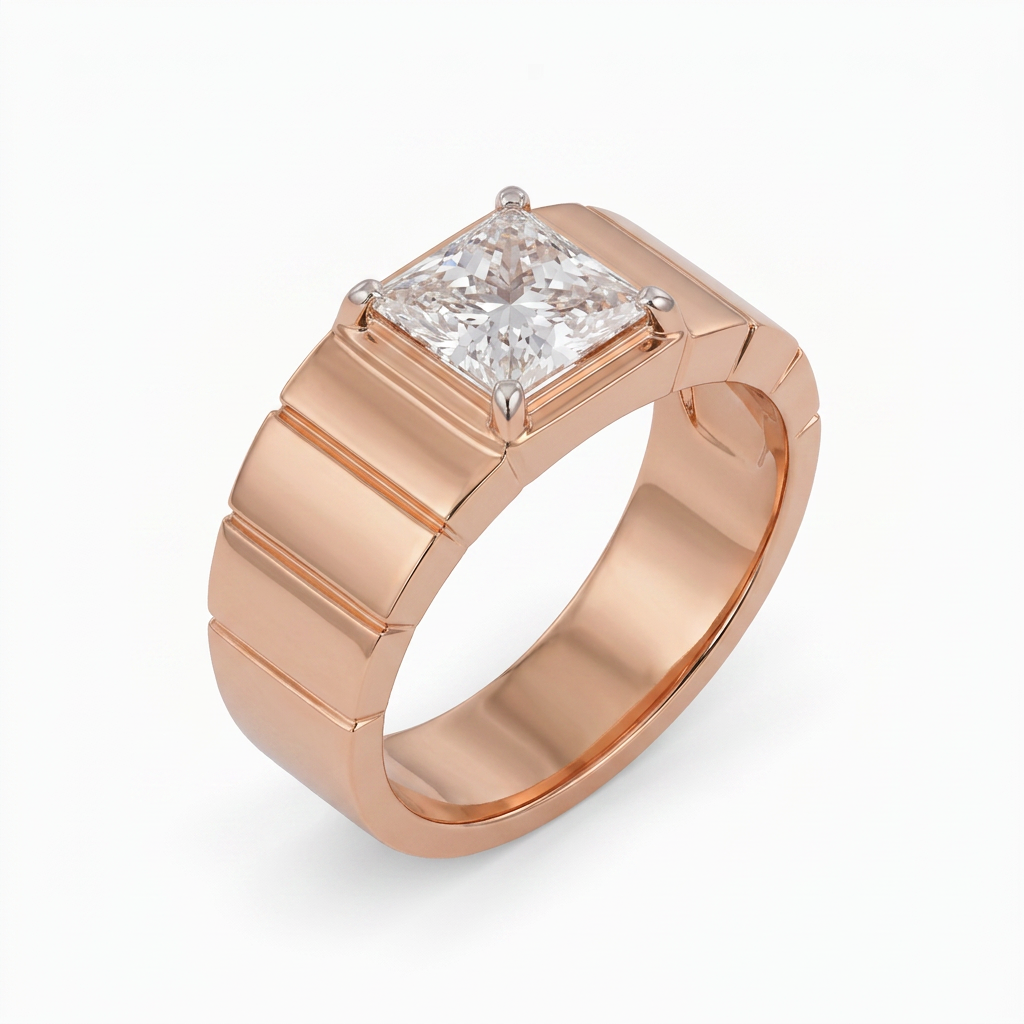 Gold Diamond Princess Signet Mens Ring