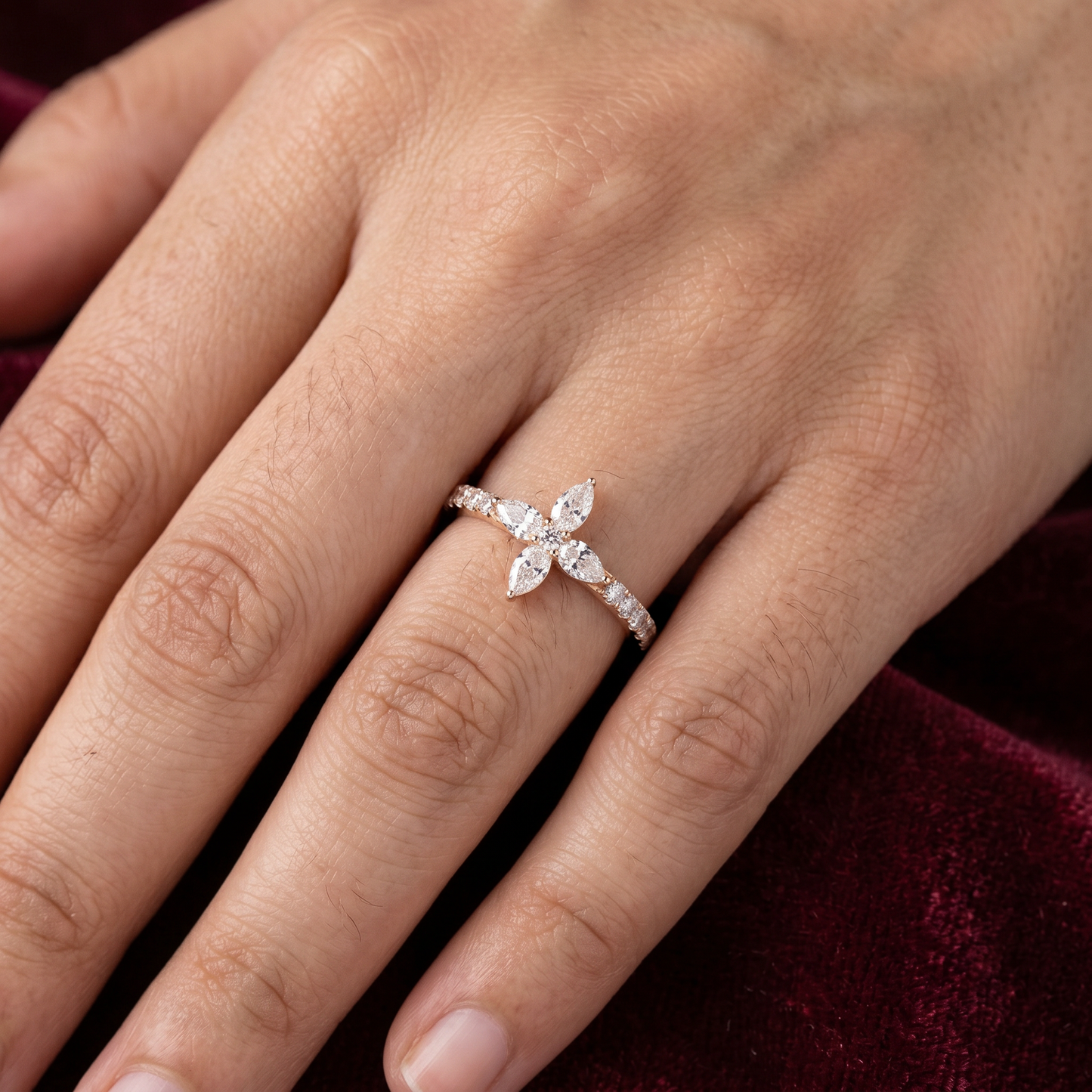 Gold Diamond floral Knot Ladies Ring