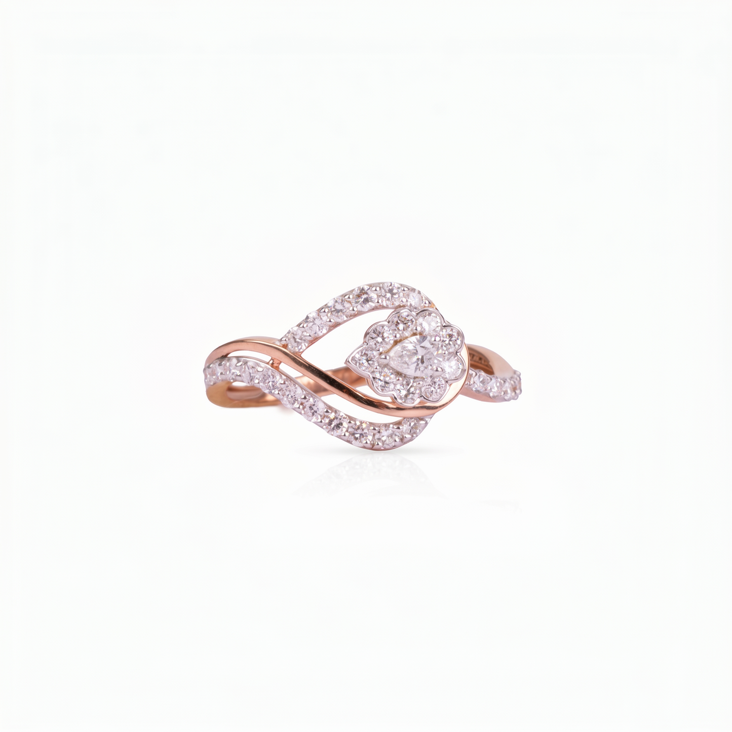 Gold Diamond Leaf Pattern Ladies Ring