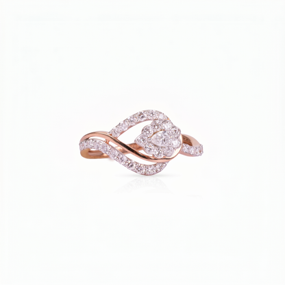 Gold Diamond Leaf Pattern Ladies Ring